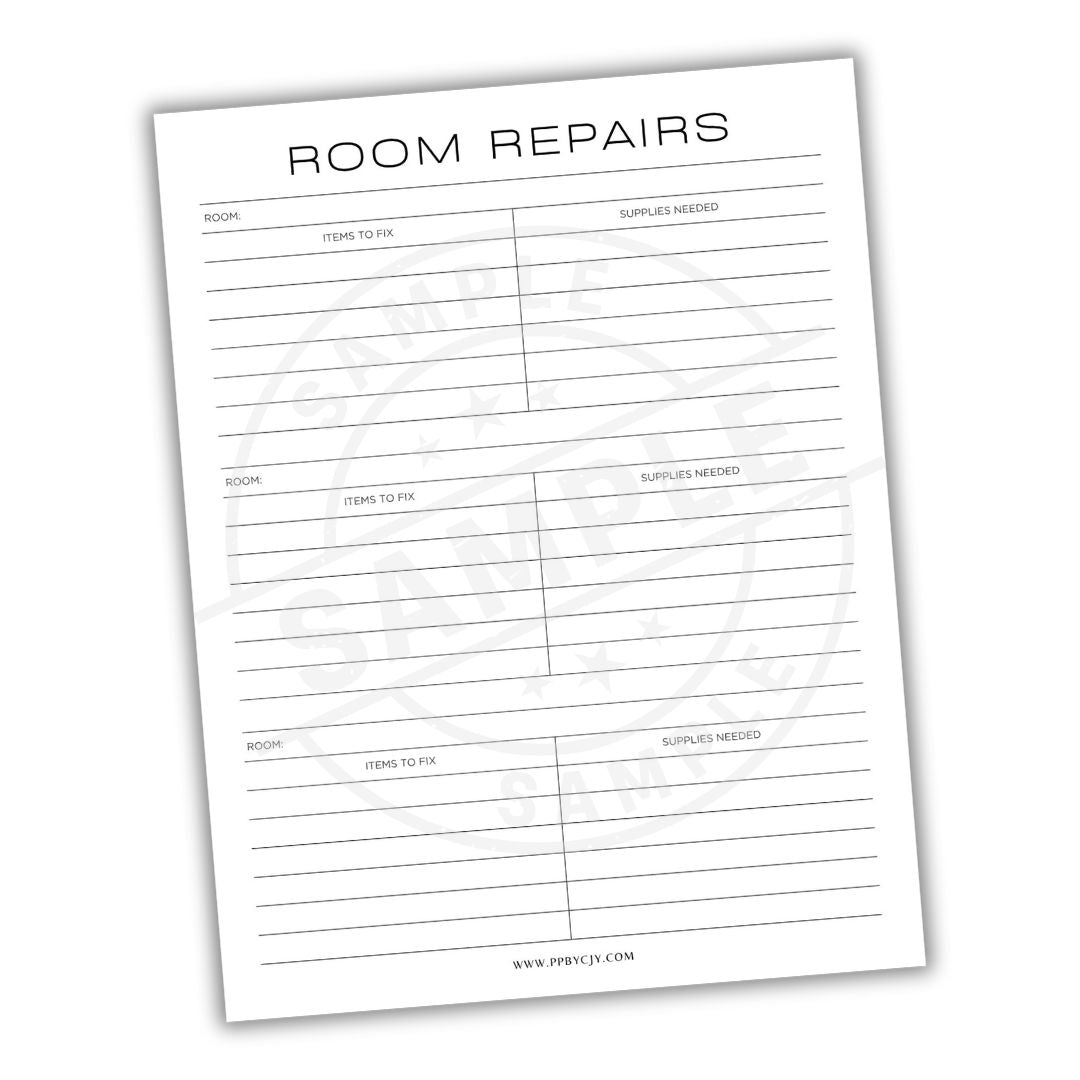 Room repairs checklist on a white background