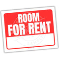Red and white 'Room for Rent' sign on a white background