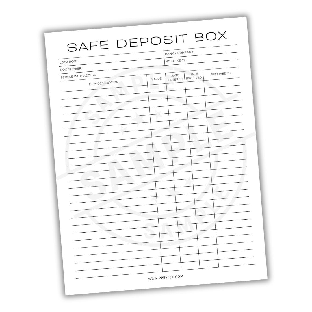 Safe deposit box log sheet on a white background