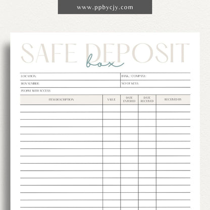 Safe Deposit Box Inventory Printable Template – Digital download for cataloging and tracking the contents of your safe deposit box