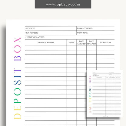 Safe Deposit Box Inventory Printable Template – Digital download for cataloging and tracking the contents of your safe deposit box