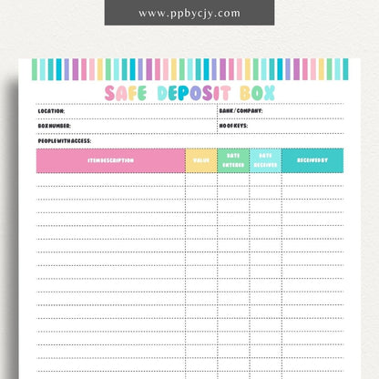 Safe Deposit Box Inventory Printable Template – Digital download for cataloging and tracking the contents of your safe deposit box