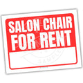Sign with 'Salon Chair for Rent' text on a white background