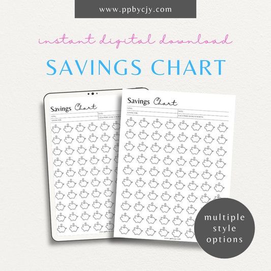 Savings Challenge Visual Tracker Printable Template – Digital download for visually monitoring and tracking your progress in savings challenges