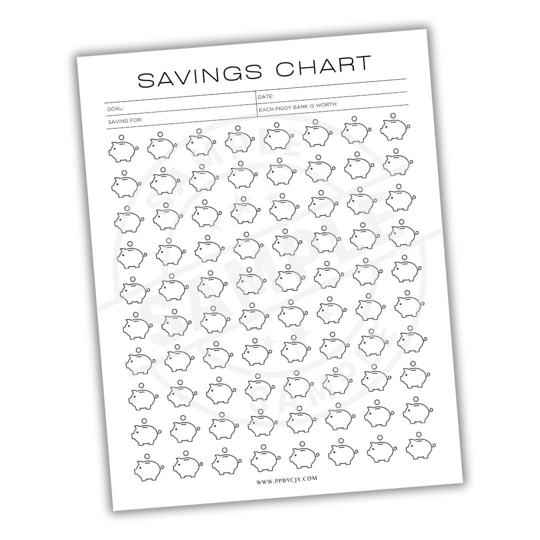 Savings chart with piggy bank illustrations on a white background