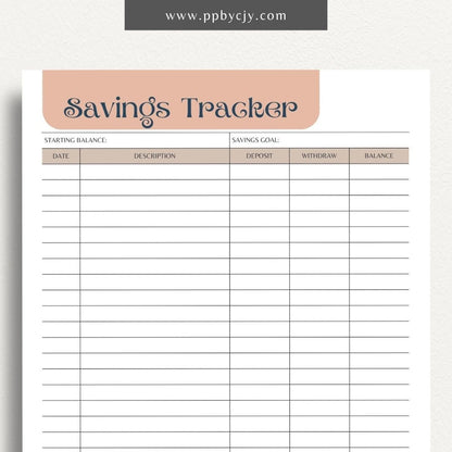 Savings Tracker Printable Template – Digital download for recording and monitoring your savings goals, contributions, and progress