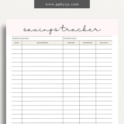 Savings Tracker Printable Template – Digital download for recording and monitoring your savings goals, contributions, and progress