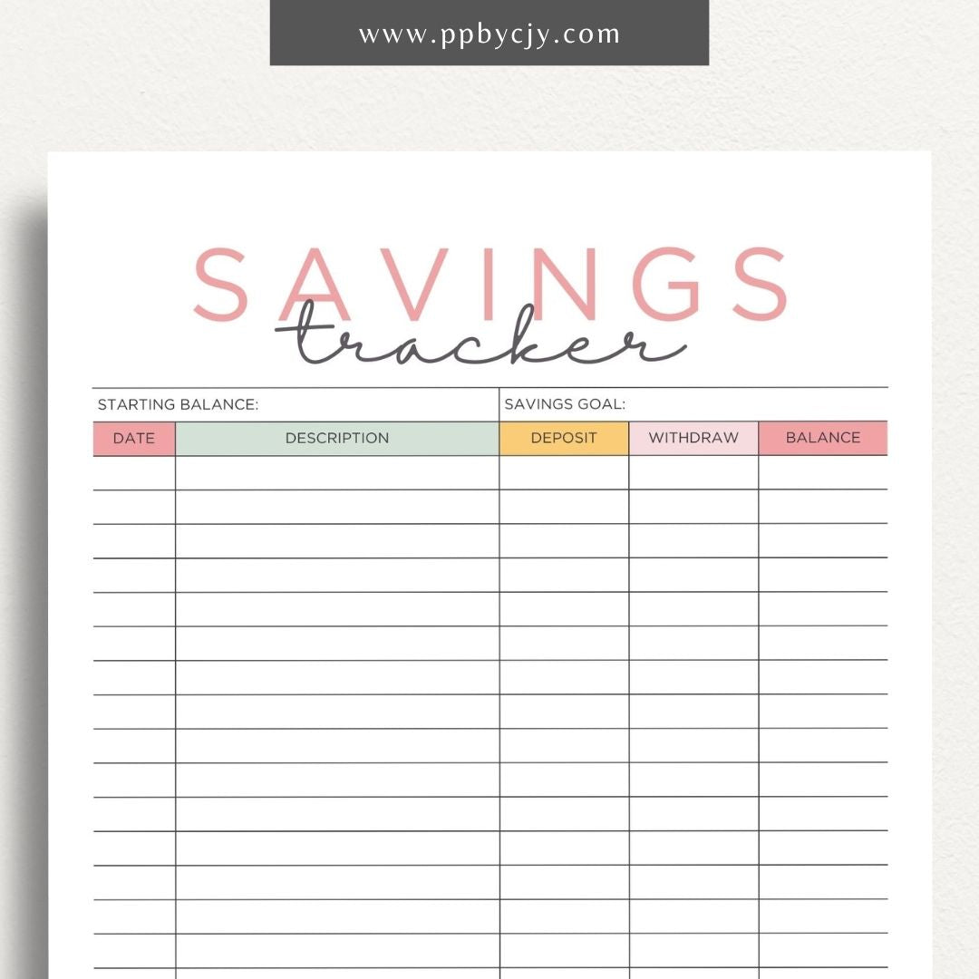 Savings Tracker Printable Template – Digital download for recording and monitoring your savings goals, contributions, and progress