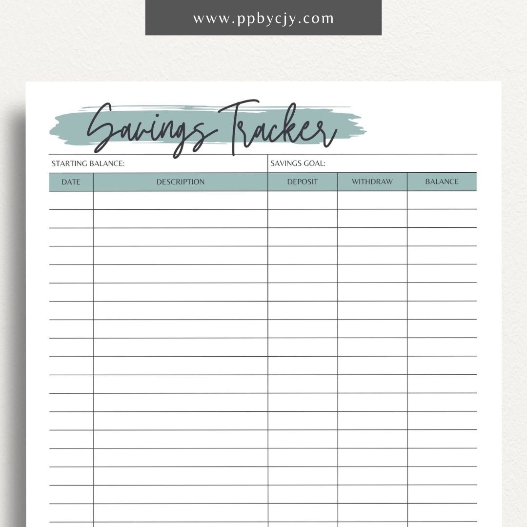 Savings Tracker Printable Template – Digital download for recording and monitoring your savings goals, contributions, and progress