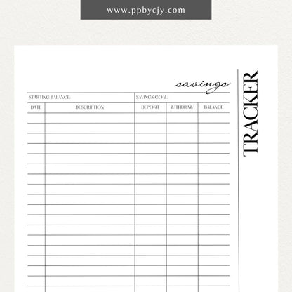 Savings Tracker Printable Template – Digital download for recording and monitoring your savings goals, contributions, and progress