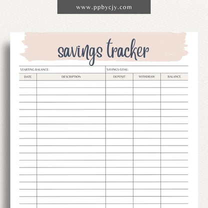 Savings Tracker Printable Template – Digital download for recording and monitoring your savings goals, contributions, and progress