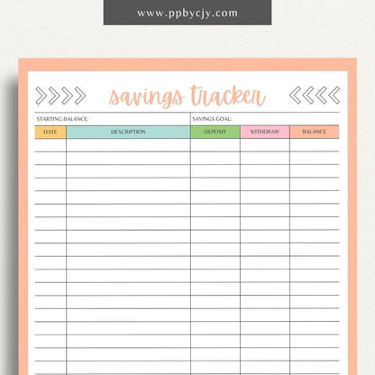 Savings Tracker Printable Template – Digital download for recording and monitoring your savings goals, contributions, and progress