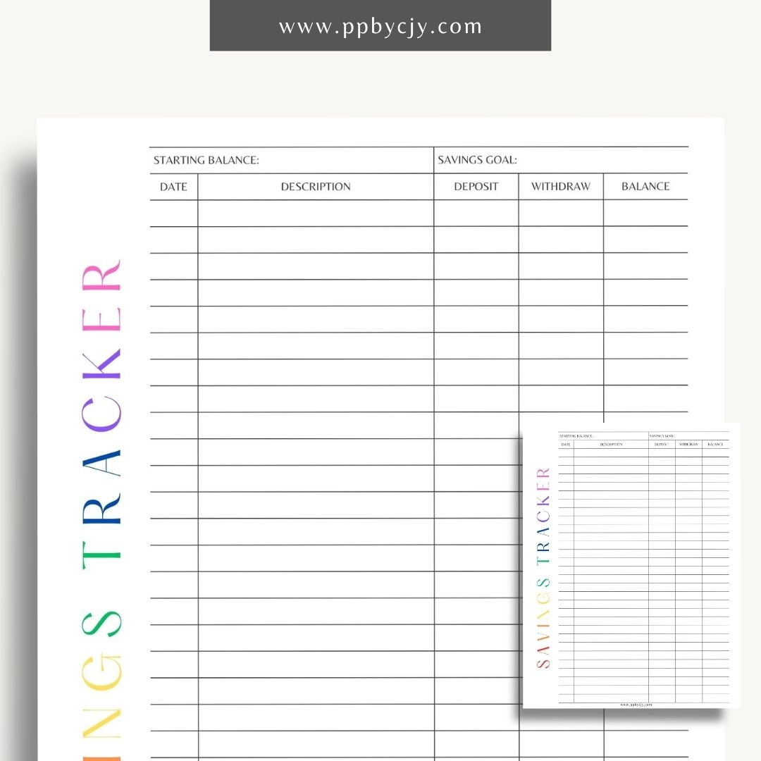 Savings Tracker Printable Template – Digital download for recording and monitoring your savings goals, contributions, and progress