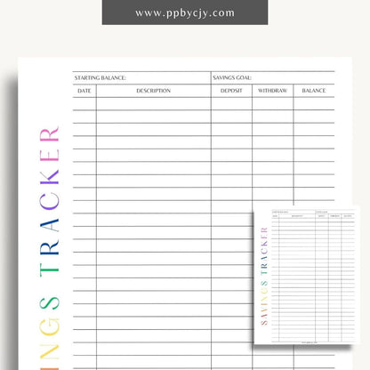 Savings Tracker Printable Template – Digital download for recording and monitoring your savings goals, contributions, and progress