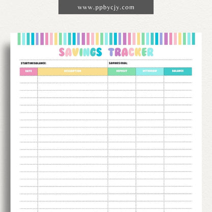 Savings Tracker Printable Template – Digital download for recording and monitoring your savings goals, contributions, and progress