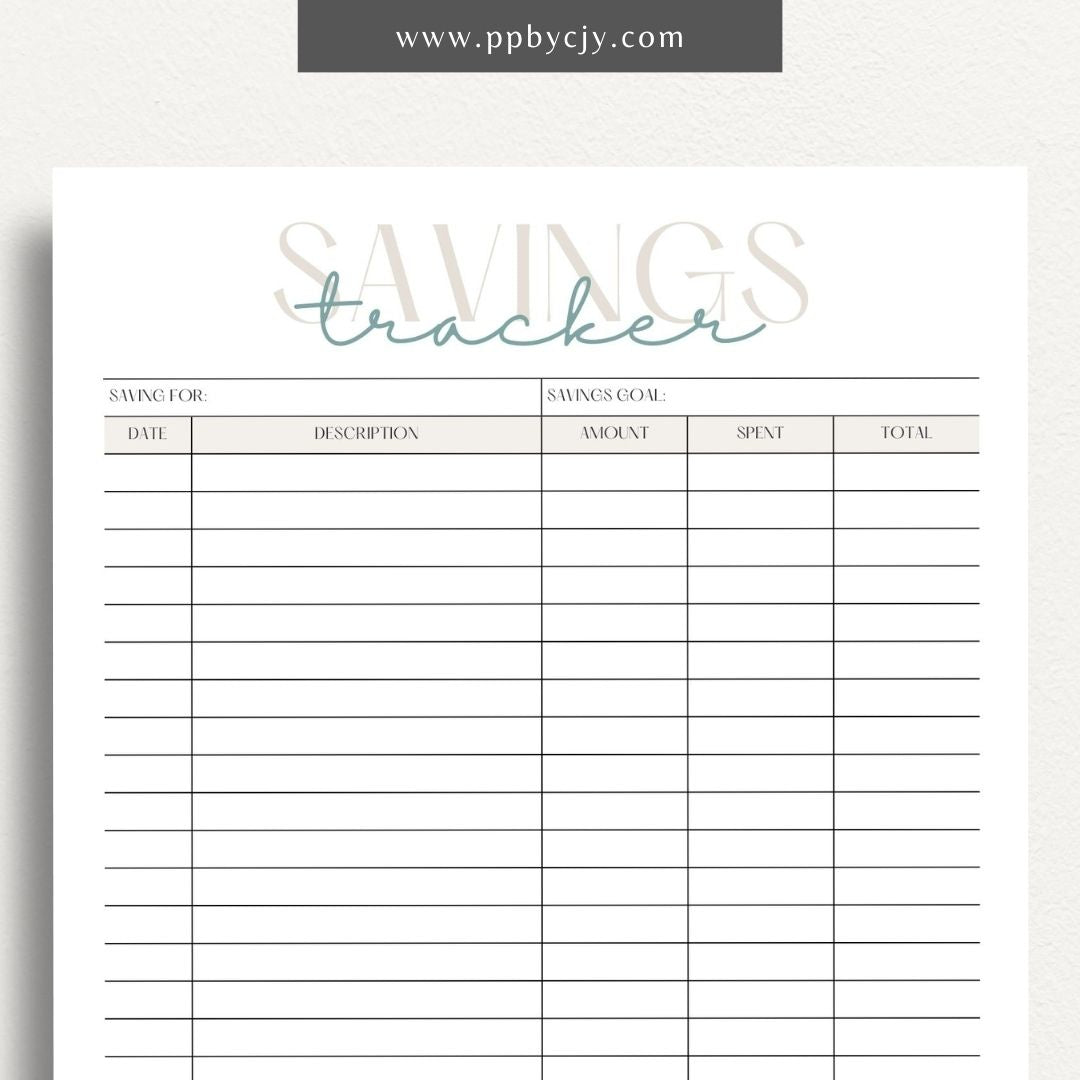 Savings Tracker Printable Template – Digital download for recording and monitoring your savings goals, contributions, and progress