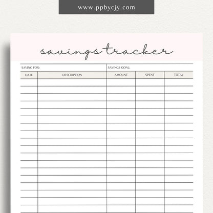 Savings Tracker Printable Template – Digital download for recording and monitoring your savings goals, contributions, and progress