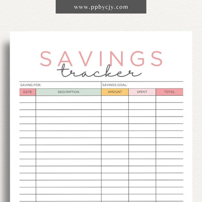 Savings Tracker Printable Template – Digital download for recording and monitoring your savings goals, contributions, and progress