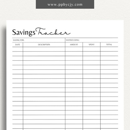 Savings Tracker Printable Template – Digital download for recording and monitoring your savings goals, contributions, and progress