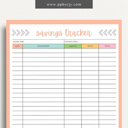 Savings Tracker Printable Template – Digital download for recording and monitoring your savings goals, contributions, and progress