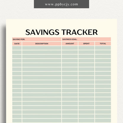 Savings Tracker Printable Template – Digital download for recording and monitoring your savings goals, contributions, and progress