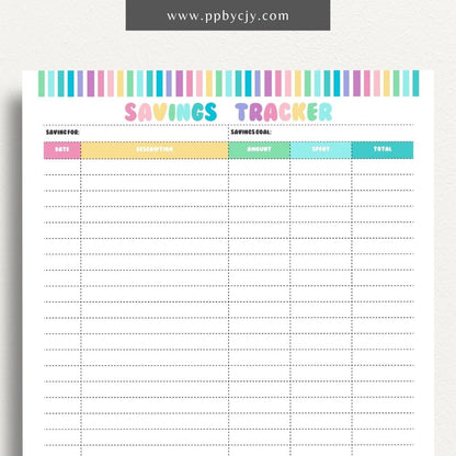 Savings Tracker Printable Template – Digital download for recording and monitoring your savings goals, contributions, and progress