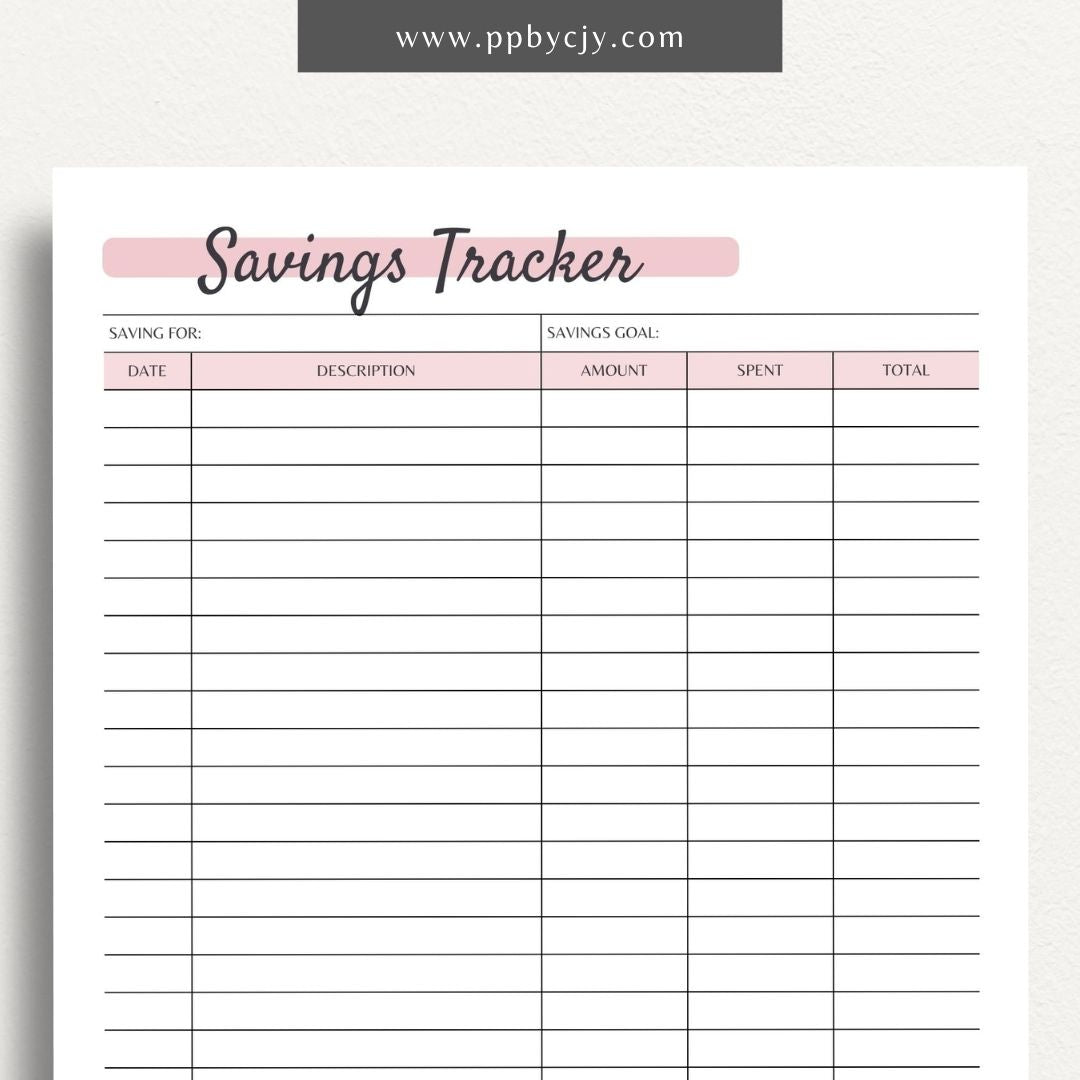 Savings Tracker Printable Template – Digital download for recording and monitoring your savings goals, contributions, and progress