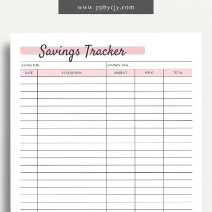 Savings Tracker Printable Template – Digital download for recording and monitoring your savings goals, contributions, and progress