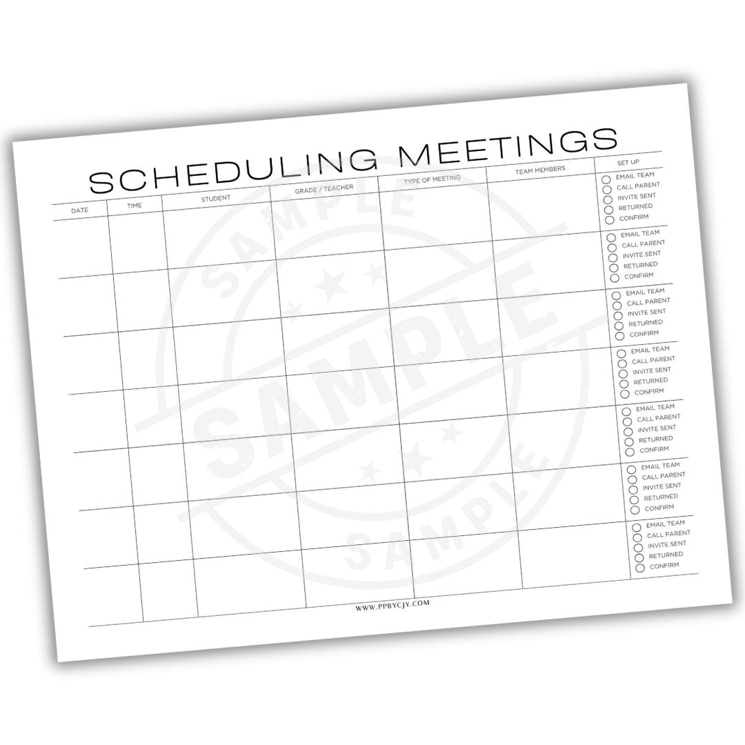 Scheduling meetings form with checkboxes and text on a white background