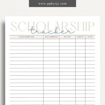 printable template page with columns and rows related to scholarship planning
