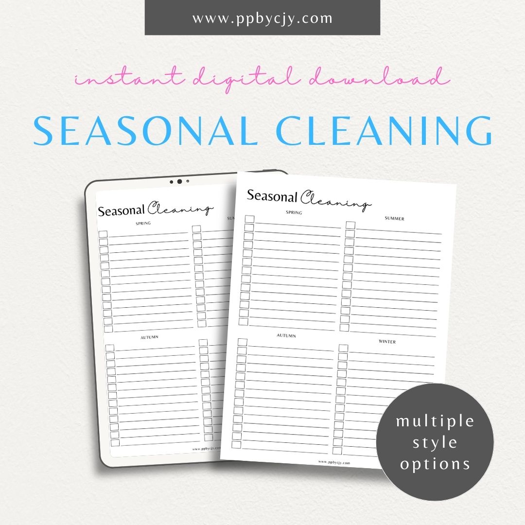 Seasonal Cleaning Printable Template – Digital download for organizing and managing cleaning tasks and schedules for different seasons