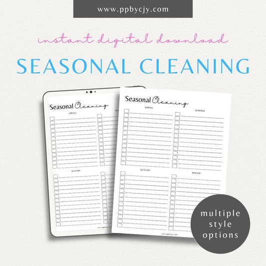 Seasonal Cleaning Printable Template – Digital download for organizing and managing cleaning tasks and schedules for different seasons