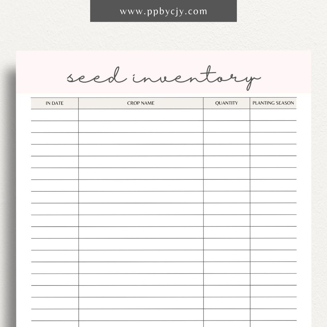 printable template page with columns and rows related to seed inventory