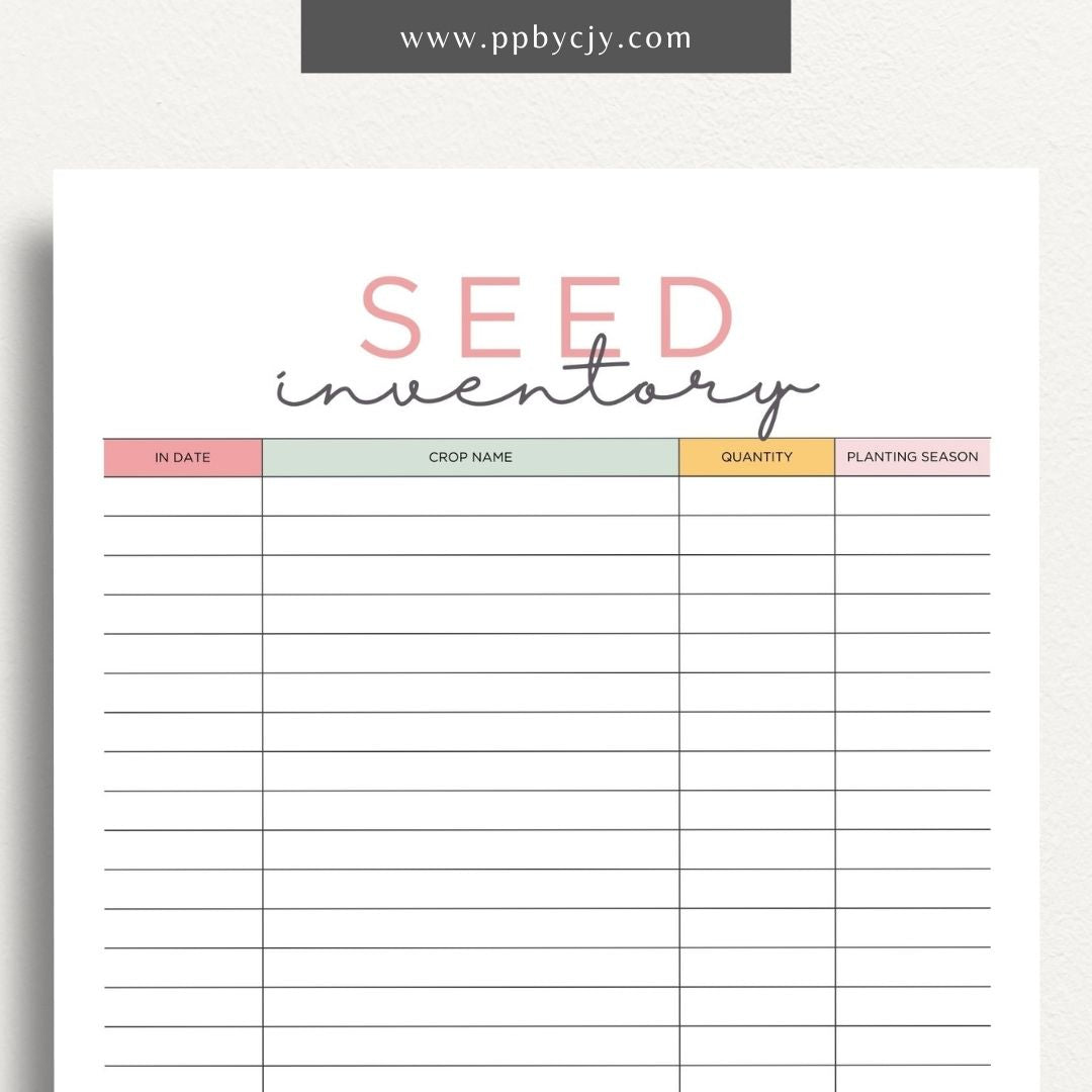 printable template page with columns and rows related to seed inventory