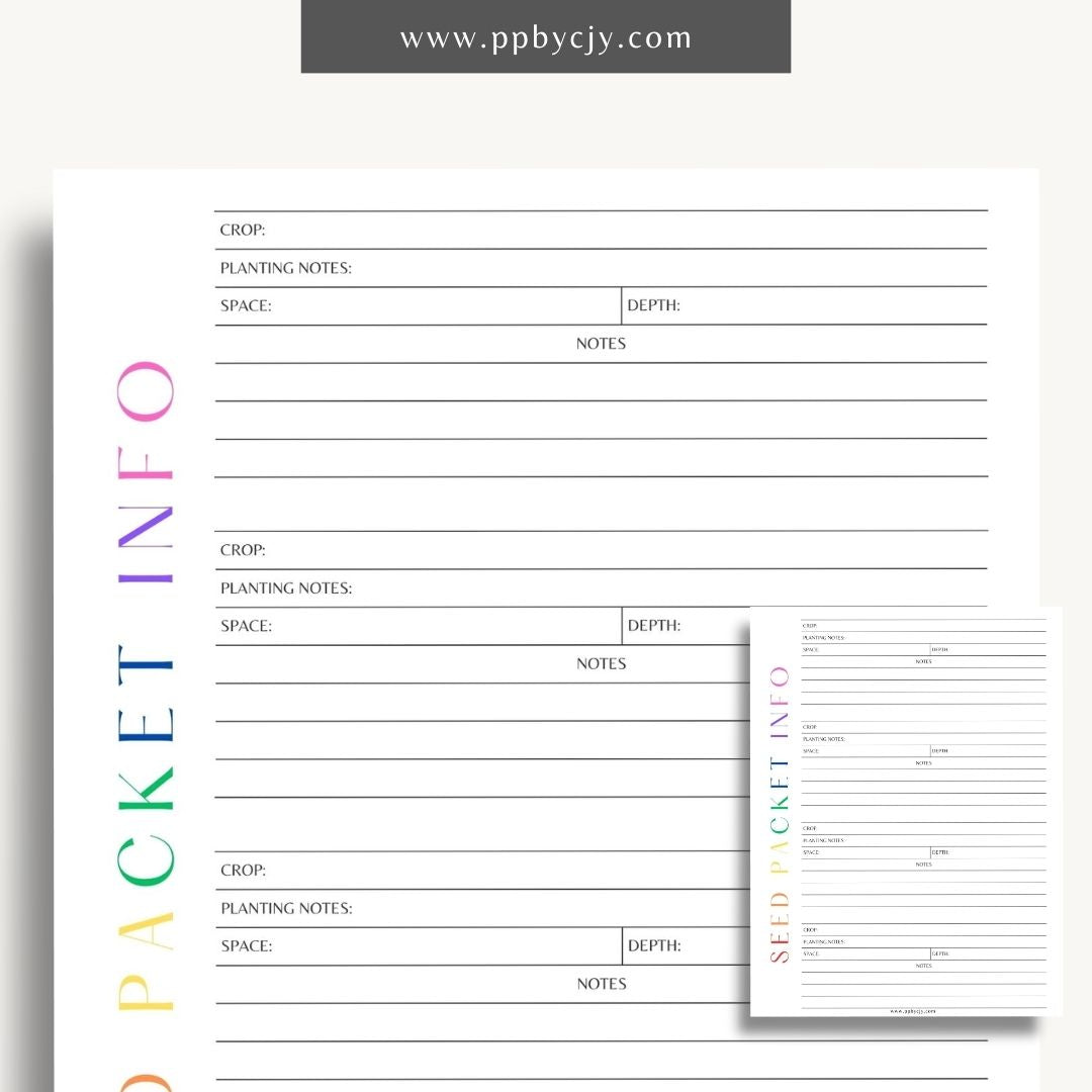 Seed Packet Info Printable Template – Digital download for documenting and organizing details from seed packets, including planting instructions, germination rates, and varieties