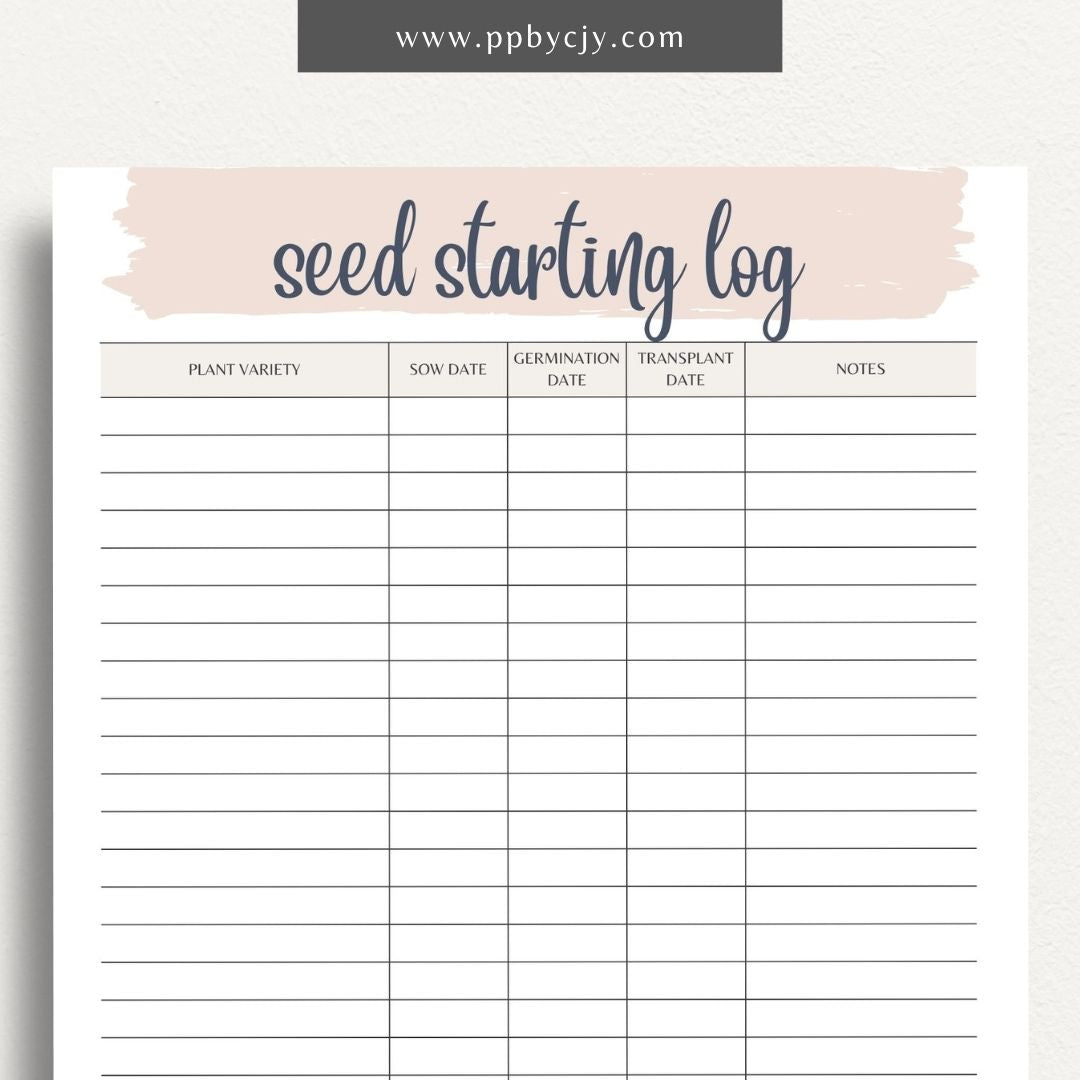 printable template page with columns and rows related to seed starting log