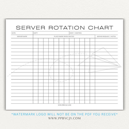 Restaurant Server Rotation Chart Printable PDF Template for tracking and organizing server table assignments for efficient service.

