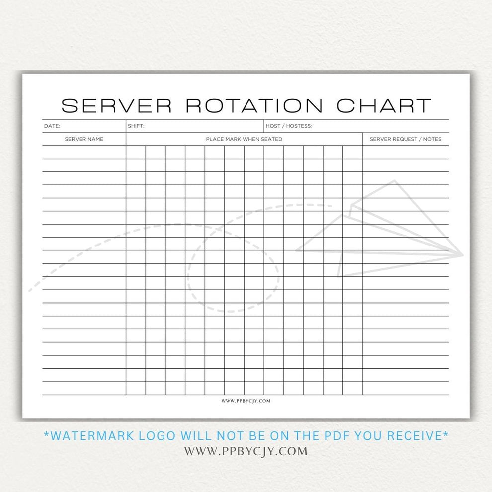 Restaurant Server Rotation Chart Printable PDF | Server Scheduling Tool