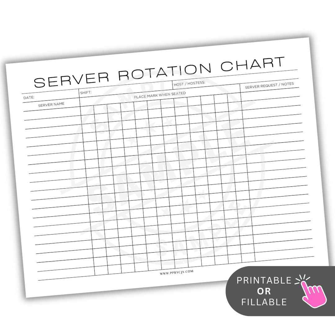 Restaurant Server Rotation Chart Printable PDF Template