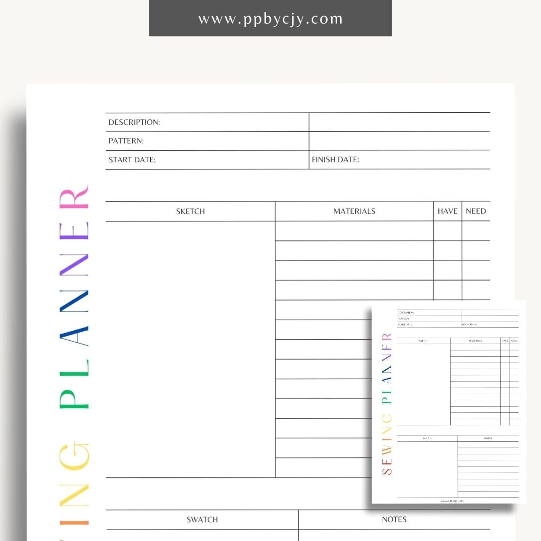 printable template page with columns and rows related to sewing planning