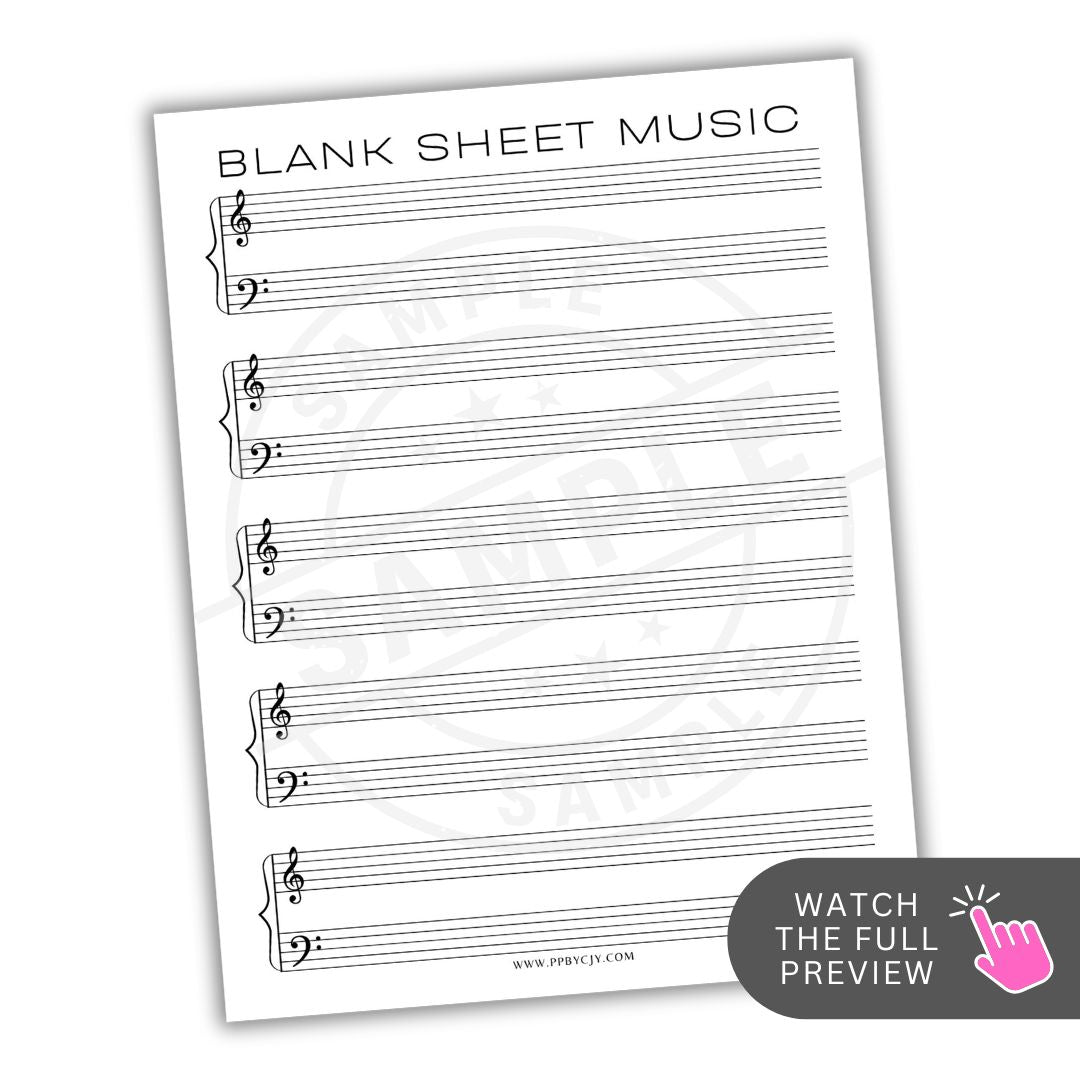 Blank sheet music with treble clef and staff lines on a white background