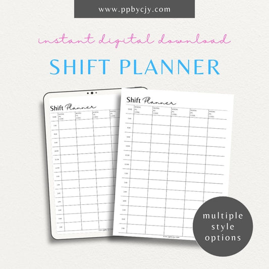 printable template page with columns and rows of squares related to shift planning