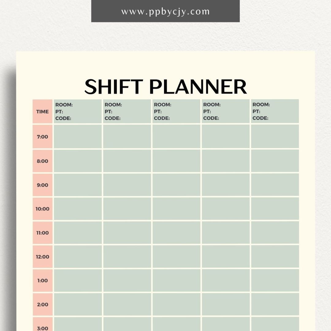 printable template page with columns and rows of squares related to shift planning