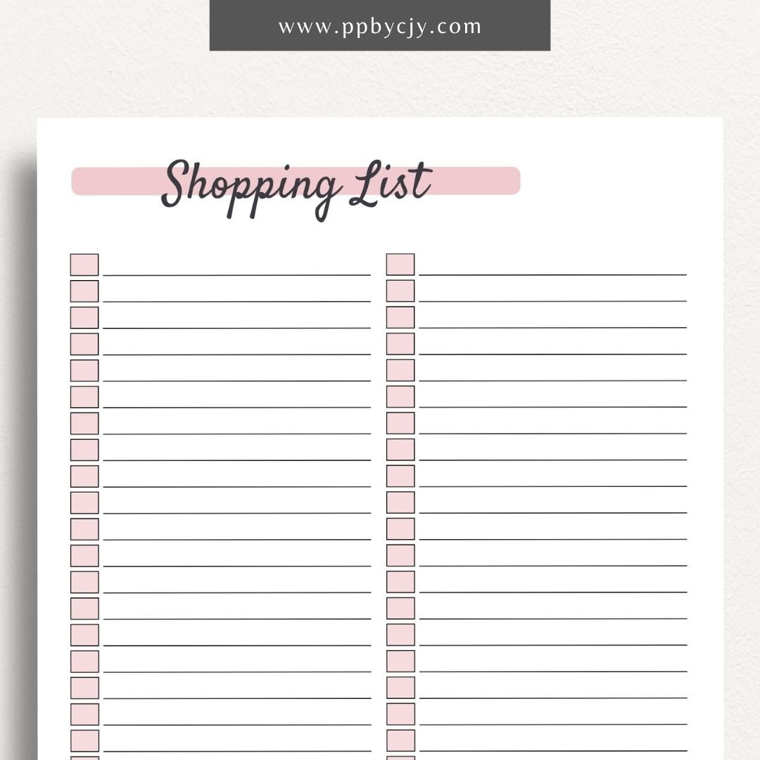 Blank Shopping List Printable PDF Template