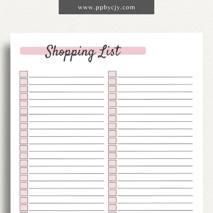 Blank Shopping List Printable PDF Template