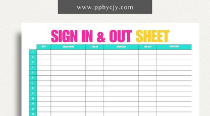 Daycare Sign-In Sheet Printable Template – Digital Download for Recording and Tracking Daily Attendance at Daycare