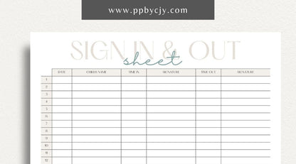 Daycare Sign-In Sheet Printable Template – Digital Download for Recording and Tracking Daily Attendance at Daycare