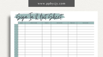 Daycare Sign-In Sheet Printable Template – Digital Download for Recording and Tracking Daily Attendance at Daycare