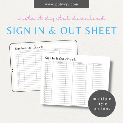 Daycare Sign-In Sheet Printable Template – Digital Download for Recording and Tracking Daily Attendance at Daycare