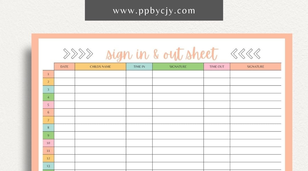 Daycare Sign-In Sheet Printable Template – Digital Download for Recording and Tracking Daily Attendance at Daycare